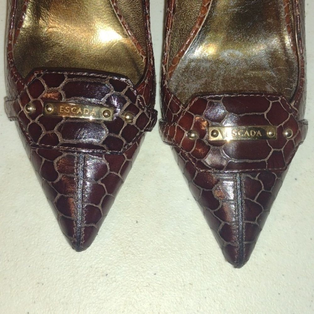 SNAKESKIN Escada Heels brownish reddish color size 38 - Picture 10 of 12